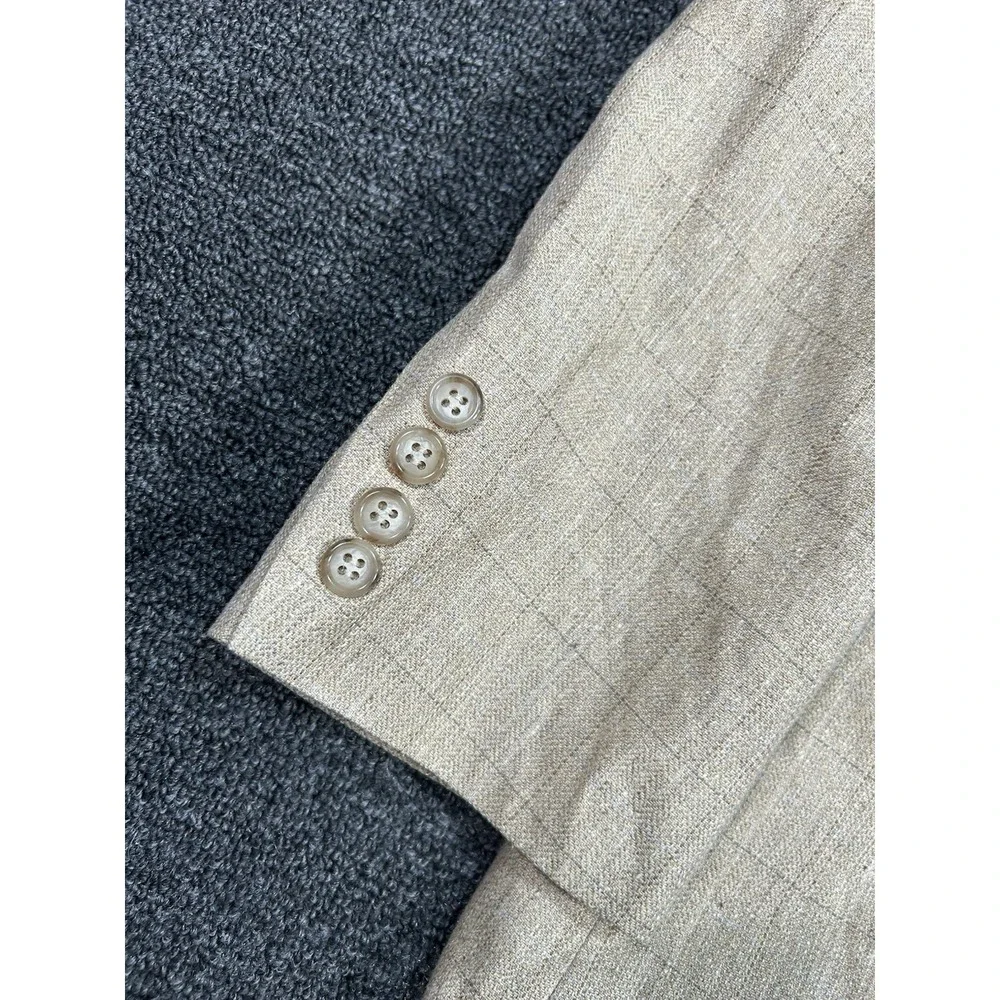 Vintage Brooks Brothers Blazer Men 43R Beige Windowpane Worsted Wool‎ Silk Linen